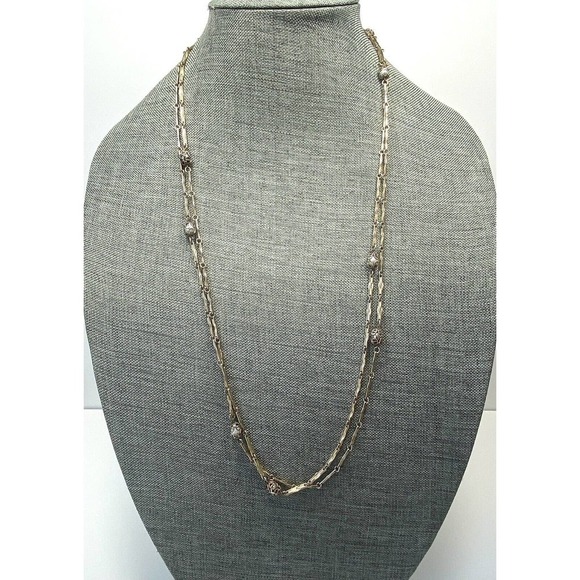 Necklace Vintage Caged Pearls Gold Tone Metal Beads Linked 30” - Picture 16 of 16